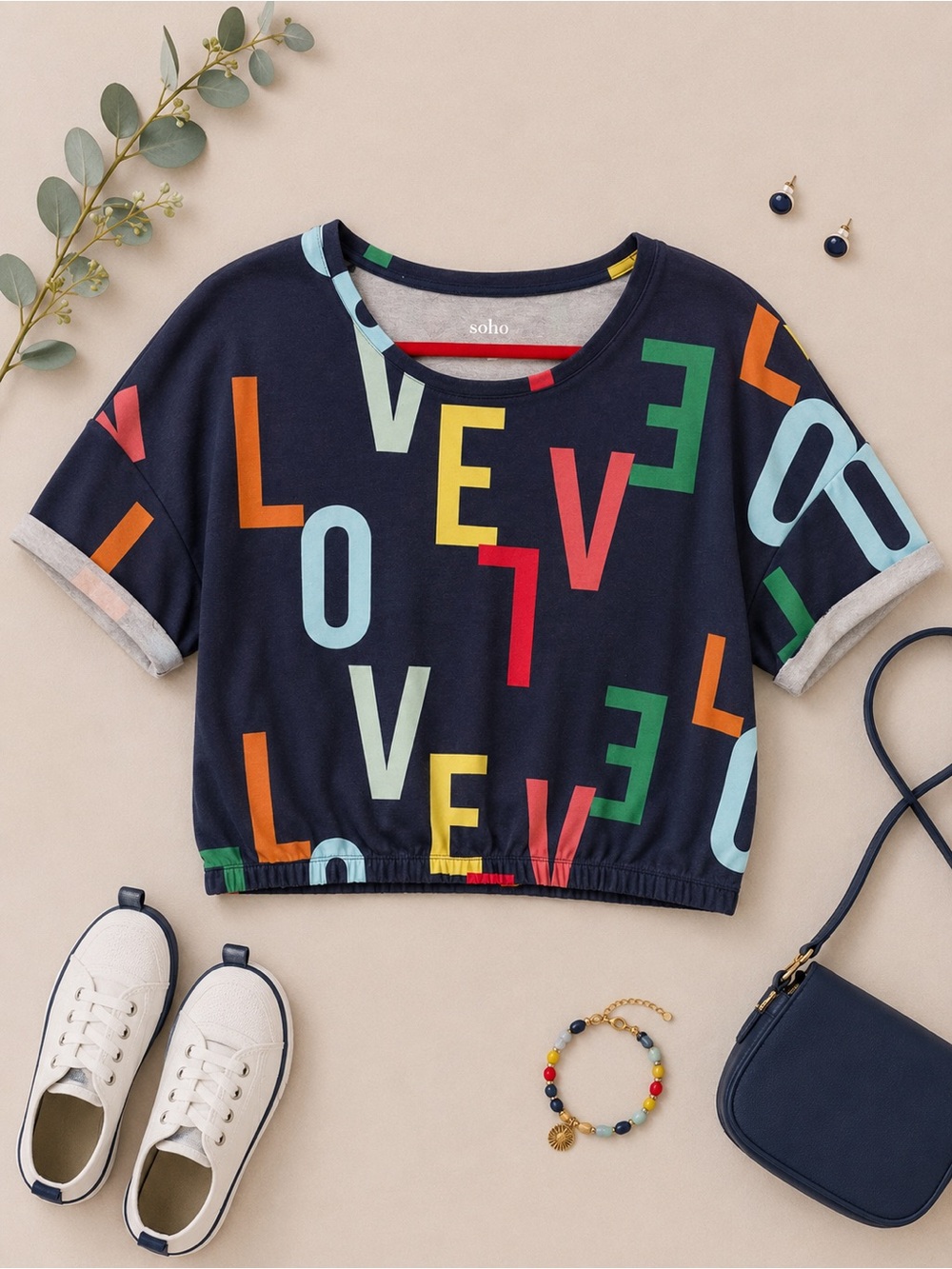 New York & Company Soho Street Navy Multicolor Graphic Top Size Medium